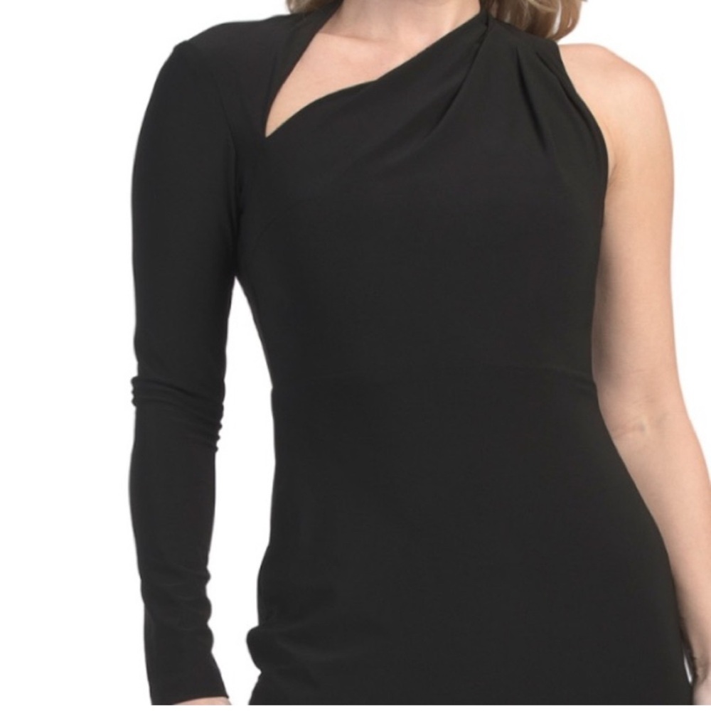 Betsy & Adam Black One-Shoulder Long Sleeve Sheath Dress Size 6 NWT - Picture 4 of 9